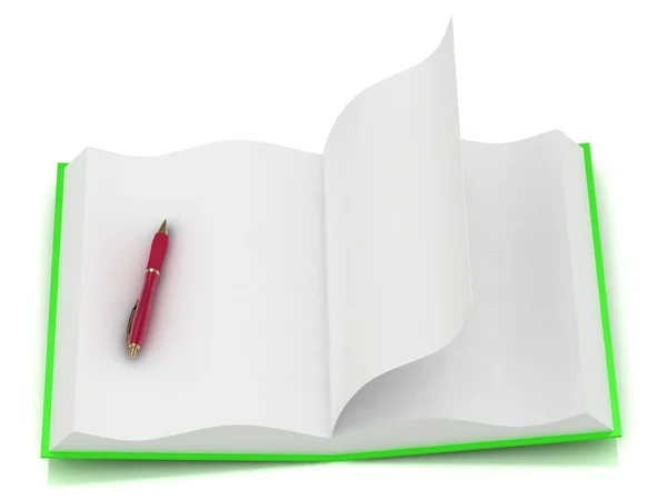 Öppna anteckningar grönt med en röd penna — Stockfoto