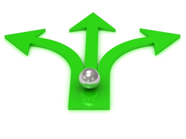 Tres flechas verdes en diferentes direcciones — Foto de Stock