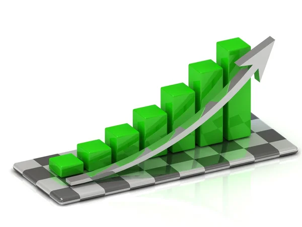 Wykres wzrostu zielone paski ze strzałką — Zdjęcie stockowe