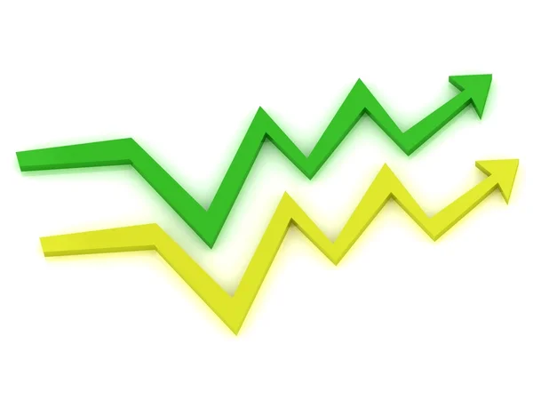 Green and yellow arrows to move up — Stock Photo, Image