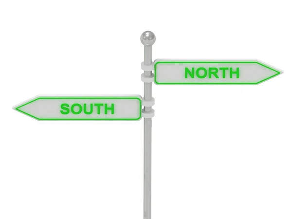 Signs with green "SOUCH" and "NORTH" — Stock Photo, Image