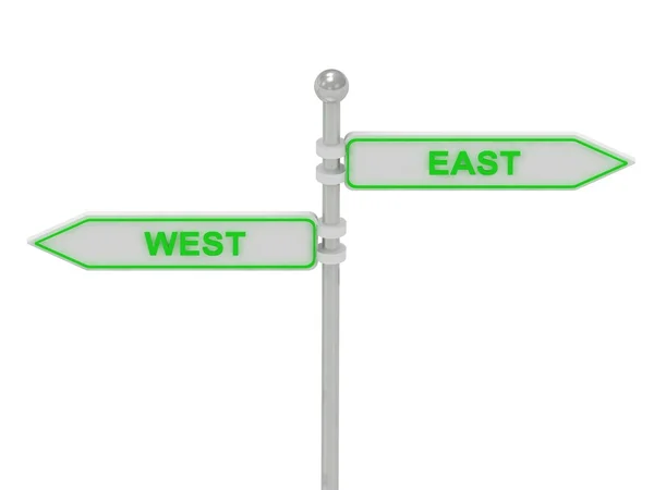 Signs with green "WEST" and "EAST" — Stock Photo, Image