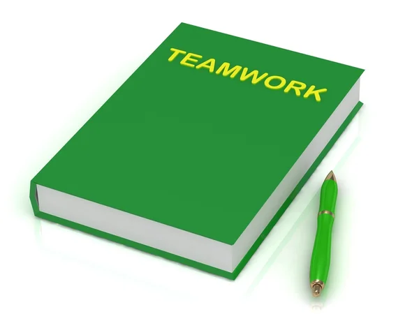 Groene boek over teamwork en een groene pen — Stockfoto