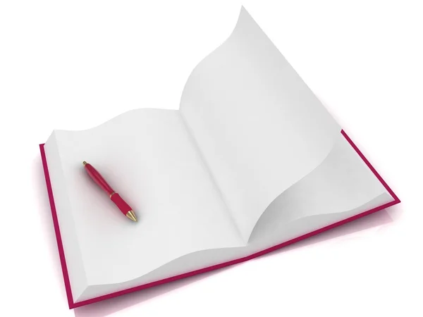 Açık not defteri ve kalem kırmızı — Stok fotoğraf