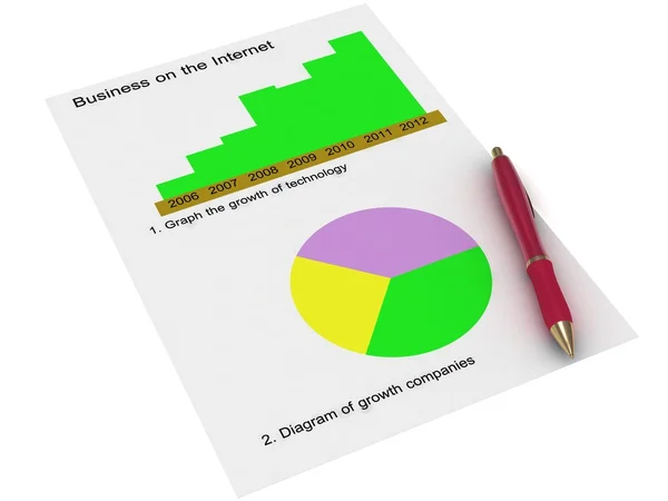 Sheet of paper with two charts and a pen — Stock Photo, Image