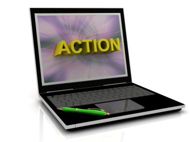 ACTION message on laptop screen clipart