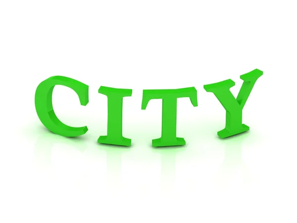 Σύμβολο της πόλης, με πράσινα γράμματα — Φωτογραφία Αρχείου