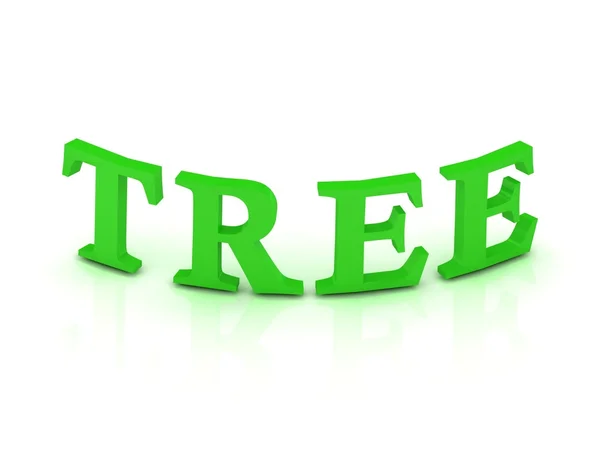 Baumschild mit grünen Buchstaben — Stockfoto