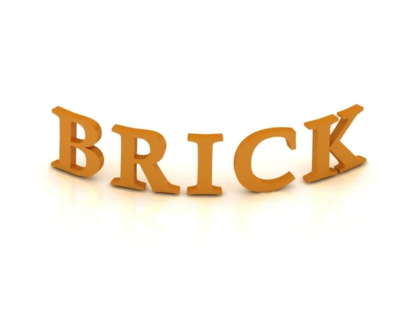 Ziegelsteinschild mit orangen Buchstaben — Stockfoto