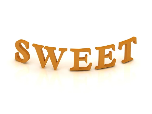 Süßes Zeichen mit orangefarbenen Buchstaben — Stockfoto