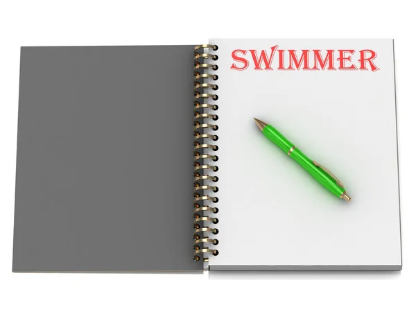 游泳健将题字的笔记本页面上 — 图库照片
