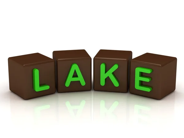 Jezero nápis jasně zelené listy — Stock fotografie