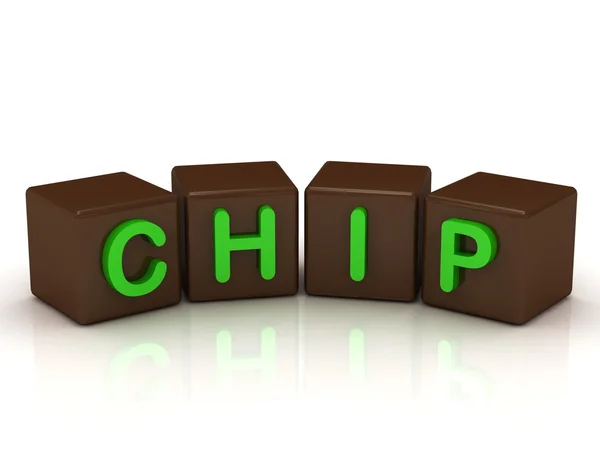 CHIP inscrição letras verdes brilhantes — Fotografia de Stock