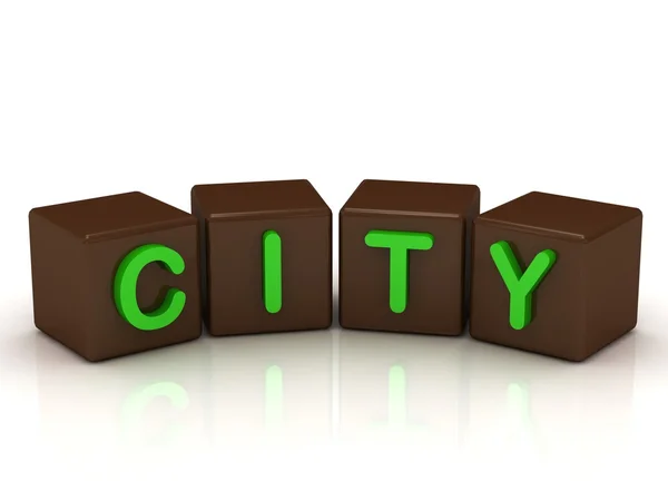 CITY inscrição letras verdes brilhantes — Fotografia de Stock