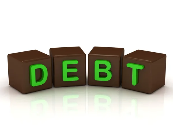 Schuldeninschrift leuchtend grüne Buchstaben — Stockfoto