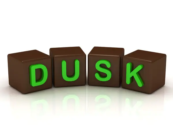 DUSK inscrição letras verdes brilhantes — Fotografia de Stock