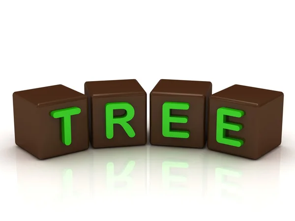 Δέντρο επιγραφή φωτεινό πράσινο γράμματα — Φωτογραφία Αρχείου
