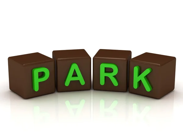 Park-Inschrift leuchtend grüne Buchstaben — Stockfoto