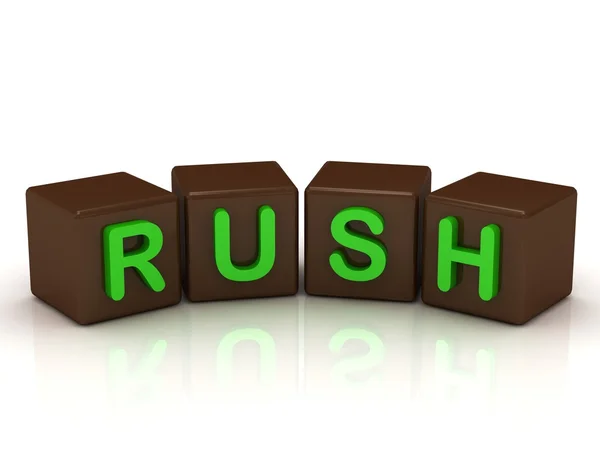 RUSH inscrição letras verdes brilhantes — Fotografia de Stock