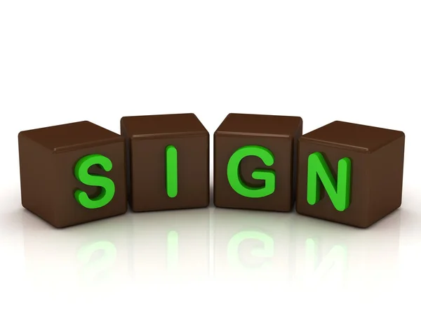 Inscrição SIGN letras verdes brilhantes — Fotografia de Stock