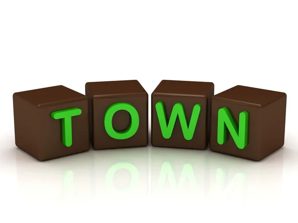 TOWN inscription bright green letters — Stock Photo, Image