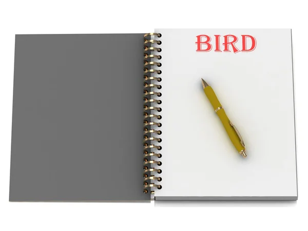 Πουλί λέξη στην σελίδα του σημειωματάριο — Φωτογραφία Αρχείου