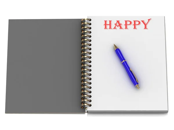HAPPY palavra na página do caderno — Fotografia de Stock