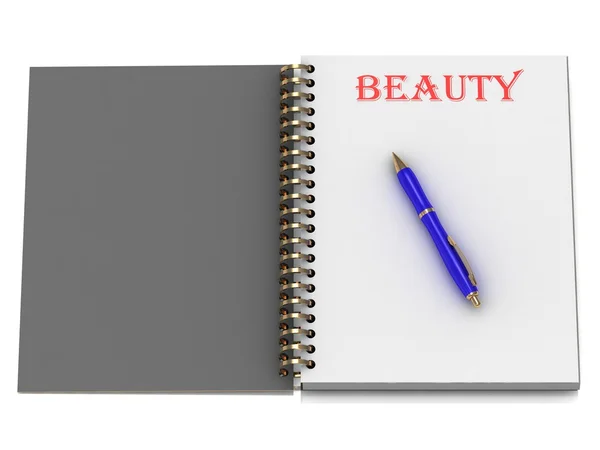 Palabra de belleza en la página del cuaderno — Foto de Stock