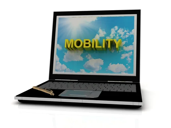 Mobilita podepsat na obrazovce přenosného počítače — Stock fotografie