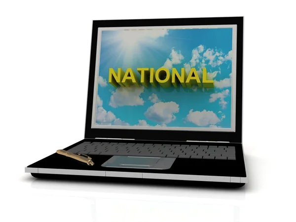 Sinal NATIONAL na tela do laptop — Fotografia de Stock