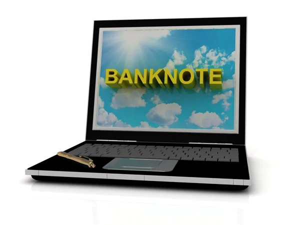 Bankbiljet ondertekenen op laptop scherm — Stockfoto
