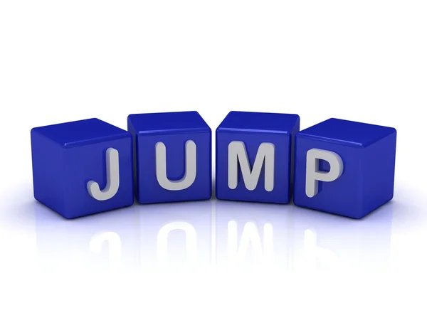 블루 큐브 단어 점프 — 스톡 사진