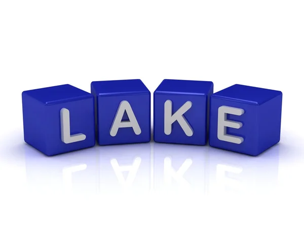 湖上蓝色的多维数据集的词 — 图库照片
