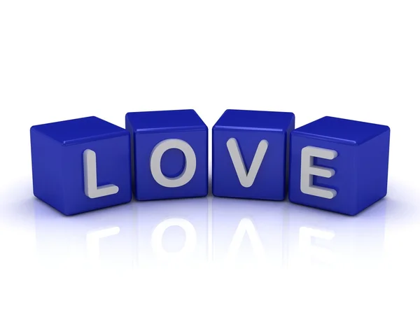 Slovo láska na modré kostky — Stock fotografie