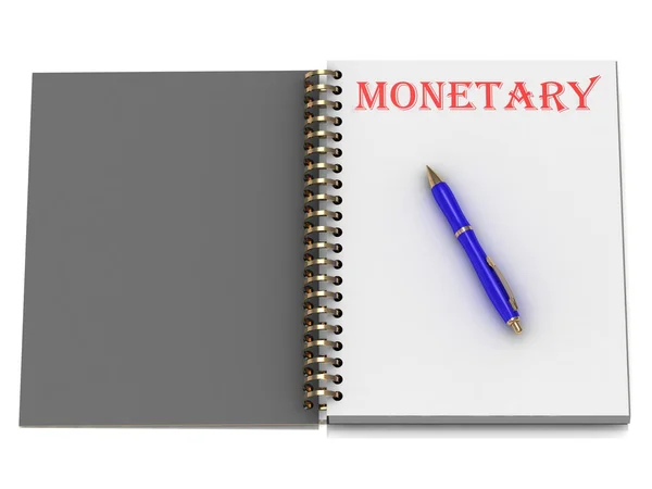 Geldwort auf Notizbuchseite — Stockfoto