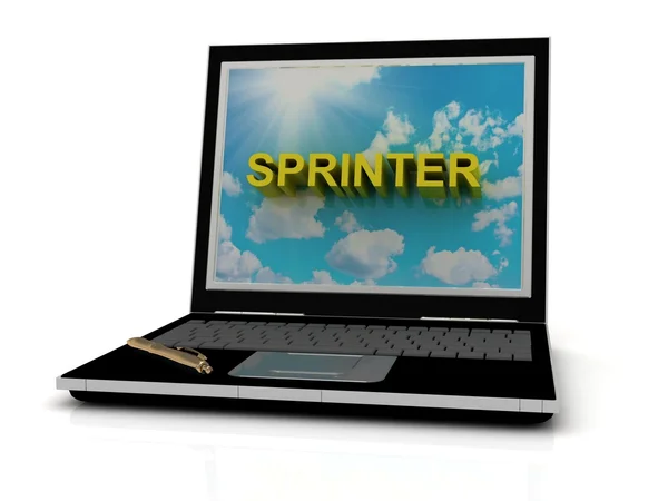 Sprinter znak na ekranie laptopa — Zdjęcie stockowe