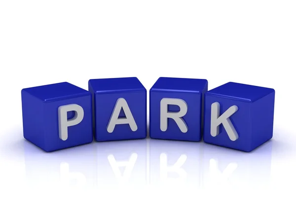 Park a szót a kék kocka — Stock Fotó