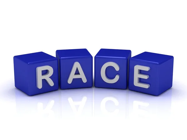 Race woord op blauwe kubussen — Stockfoto