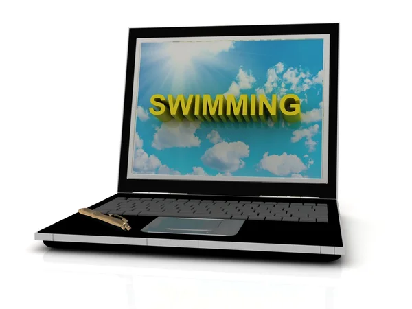 Pływanie znak na ekranie laptopa — Zdjęcie stockowe