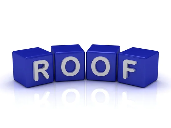Střecha slovo na modré kostky — Stock fotografie