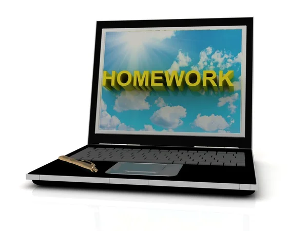 HOMEWORK sinal na tela do laptop — Fotografia de Stock