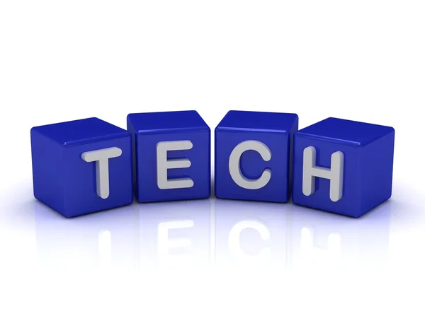 Tech szó a kék kocka — Stock Fotó