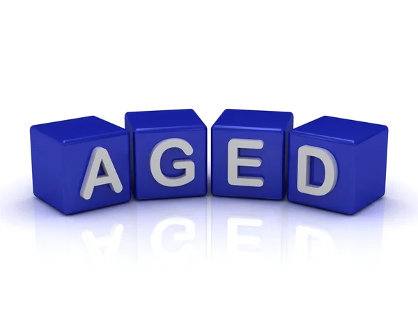 stock image AGED word on blue cubes