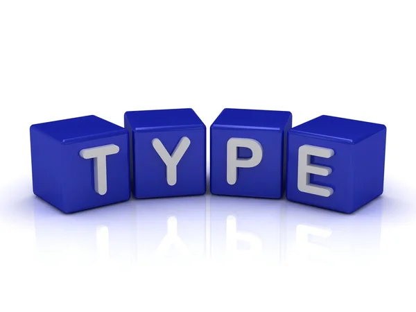 Слова TYPE на блакитних кубиках — стокове фото