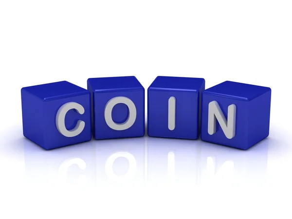Moneda palabra sobre cubos azules — Foto de Stock