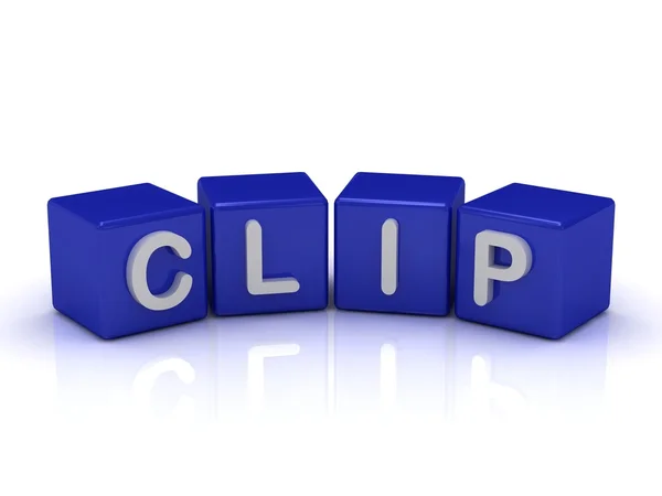 Clip-Wort auf blauen Würfeln — Stockfoto