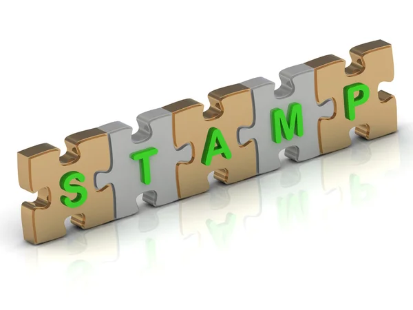 STAMP palabra de rompecabezas de oro — Foto de Stock