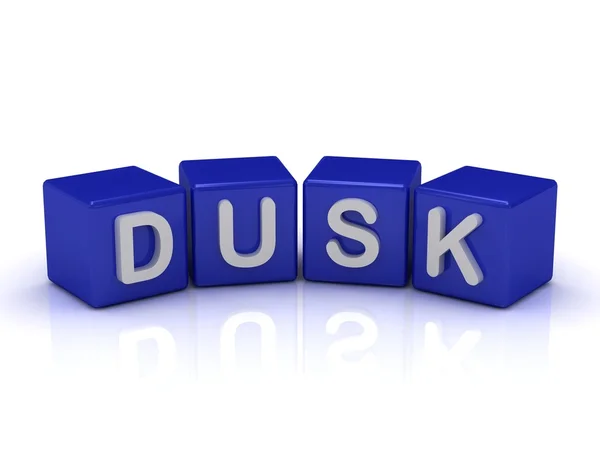 DUSK palavra em cubos azuis — Fotografia de Stock