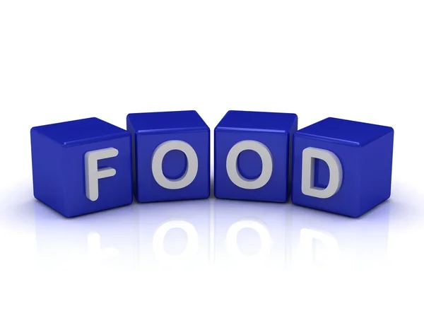 食物单词上蓝色的多维数据集 — 图库照片