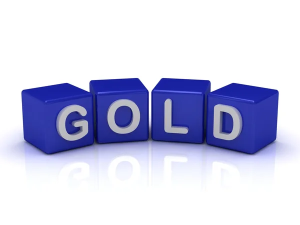 Palabra de oro sobre cubos azules — Foto de Stock